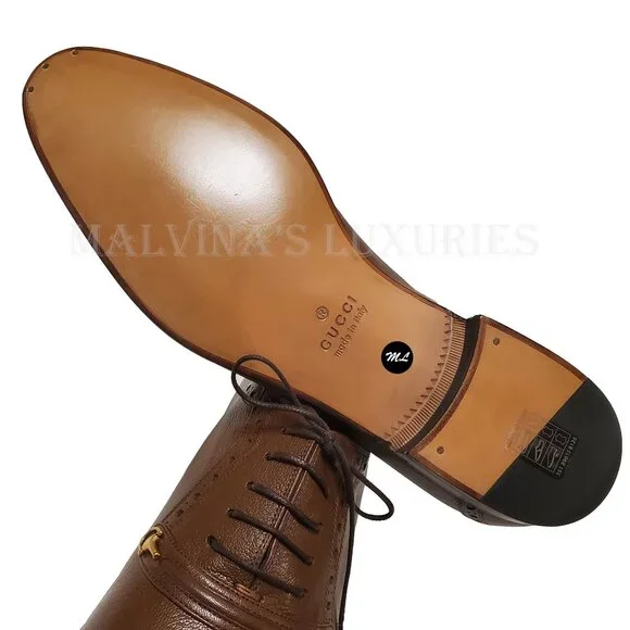 GUCCI SHOES MENS LACE-UP HALF HORSEBIT BROWN LEATHER sz 10 US 10.5